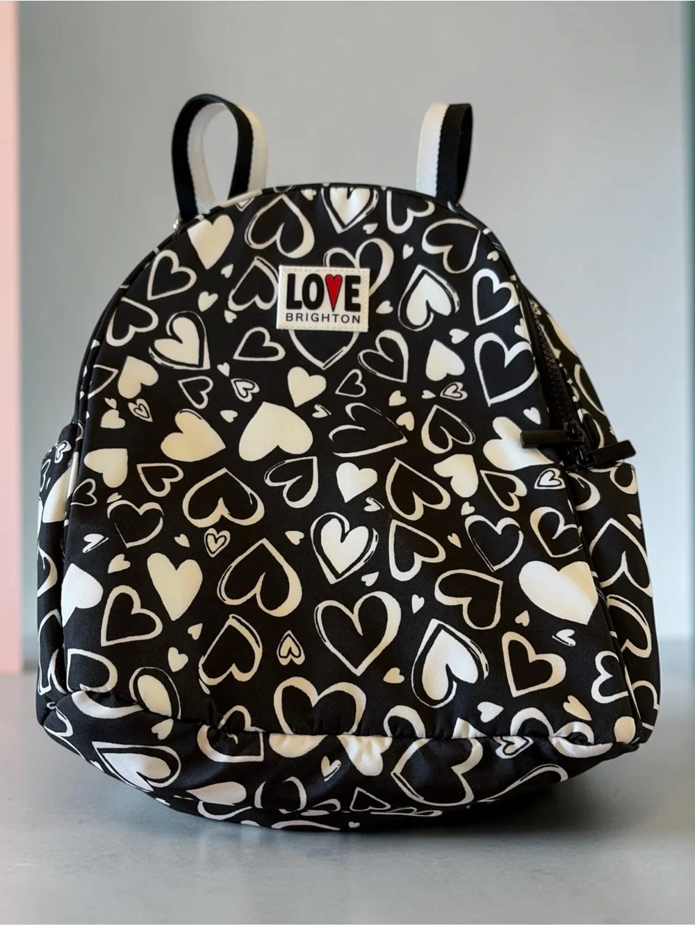 Brighton 13 inch Love Heart Print Mini Backpack - Black & White